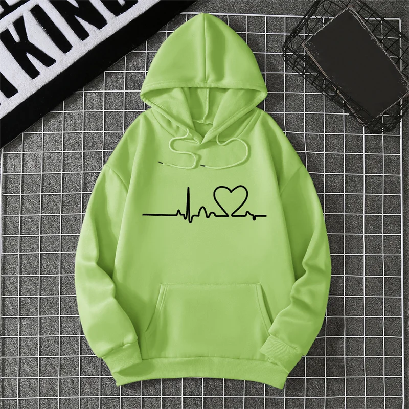 Women Hoodies Autumn Winter Heartbeat Print Men Simple Casual Hoodie Couple Sweatshirts Ladies Hooded Tops Streetwear Clothes