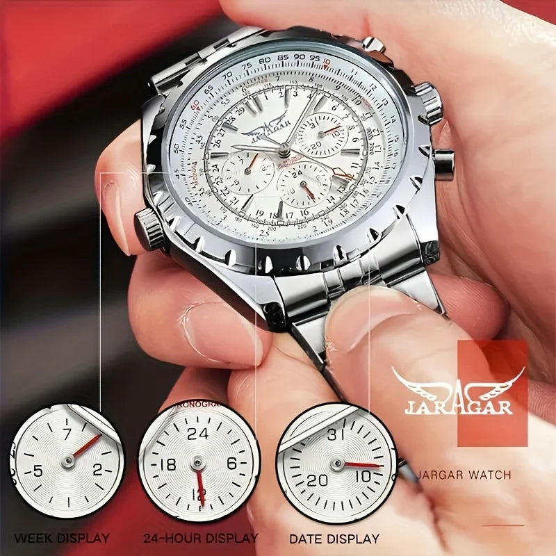 High-End Men's Watch Is a Fashionable and Functional Mechanical Clock, Made of Stainless Steel, with Hollow Design and Large Dial. Its Attractive Appearance Makes Daily Gifts, No Batteries Required, Fashionable Business Casua