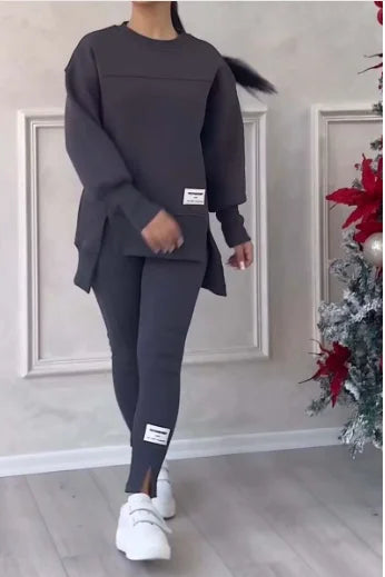 Casual Hooded Tight Pencil Pants Women's 2-piece Set Sweatshirt Autumn Long-sleeved Loose O Neck Top Trousers Yoga Sports Suit