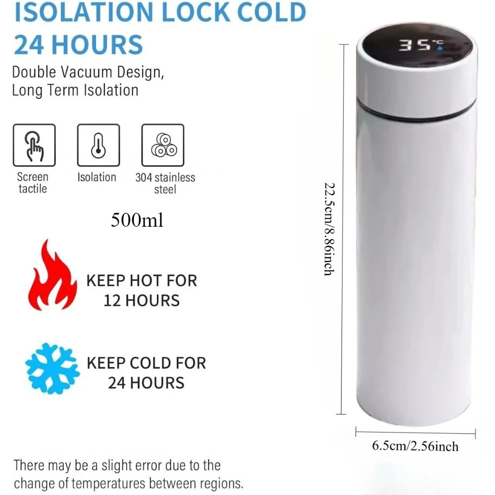 500mlSmart Water Bottle with LED Temperature Display Thermostat Double Wall Vacuum Insulated Water Bottle Cold 36 Hrs Hot 24 Hrs