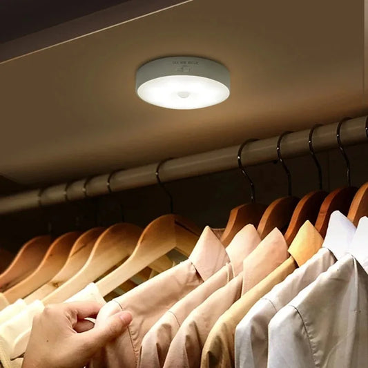 Motion Sensor LED Night Light, Wireless Magnetic Round Lamp for Kitchen Cabinet, Bedroom & Home Atmosphere Decor