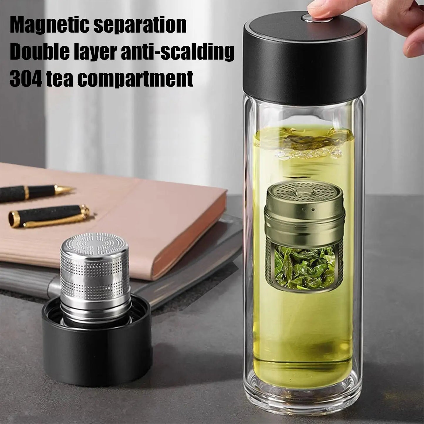 Tea Infuser Tumbler Travel Tea Infuser 400ml High Temperature Resistant Drinkware with Magnetic Lid Double-Layer Water Cup