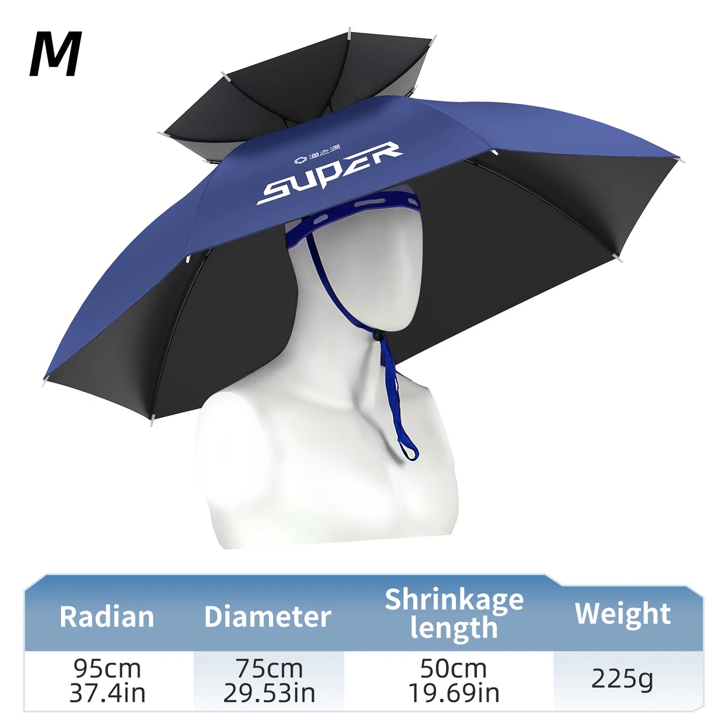 Outdoor Umbrella Hat, Hands-Free, Double-Layer Breathable, Heat Dissipation, Foldable and Portable, Fishing, Garden, Camping