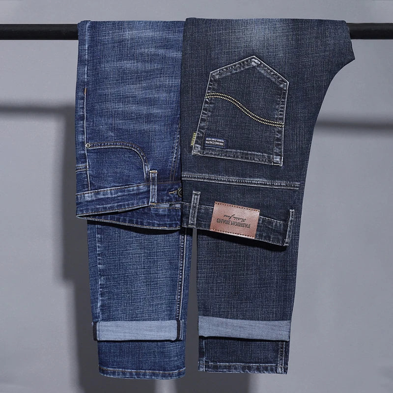 Jeans Pants Man Casual Long Straight Denim Pants Four Seasons Classic Originals Jeans Korean Solid Blue Grey Black Trousers