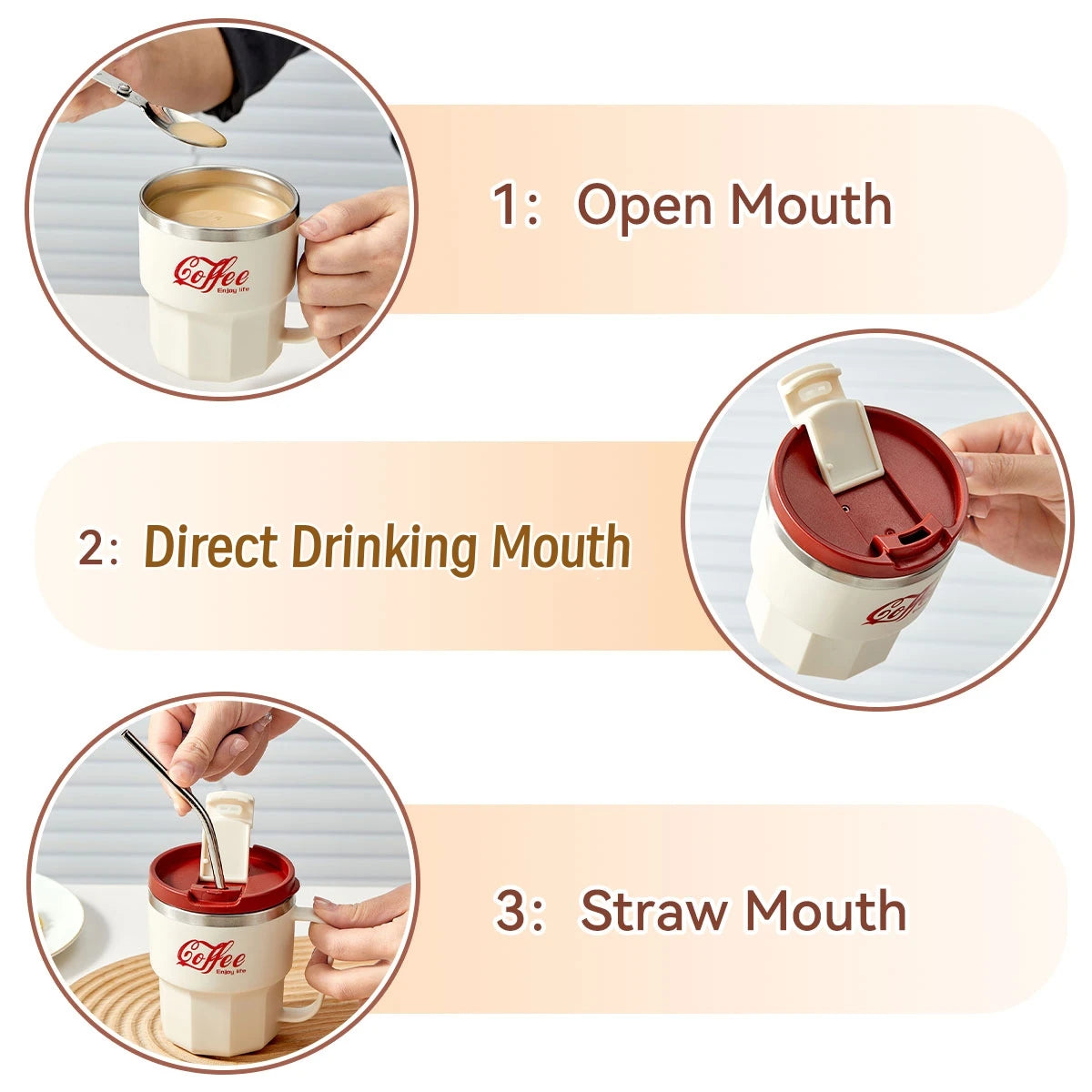 304 Stainless Steel Thermal Water Cup With Handle Portable Double Wall Insulated Mug Sealed Drinking Cup For Cold And Hot Drinks