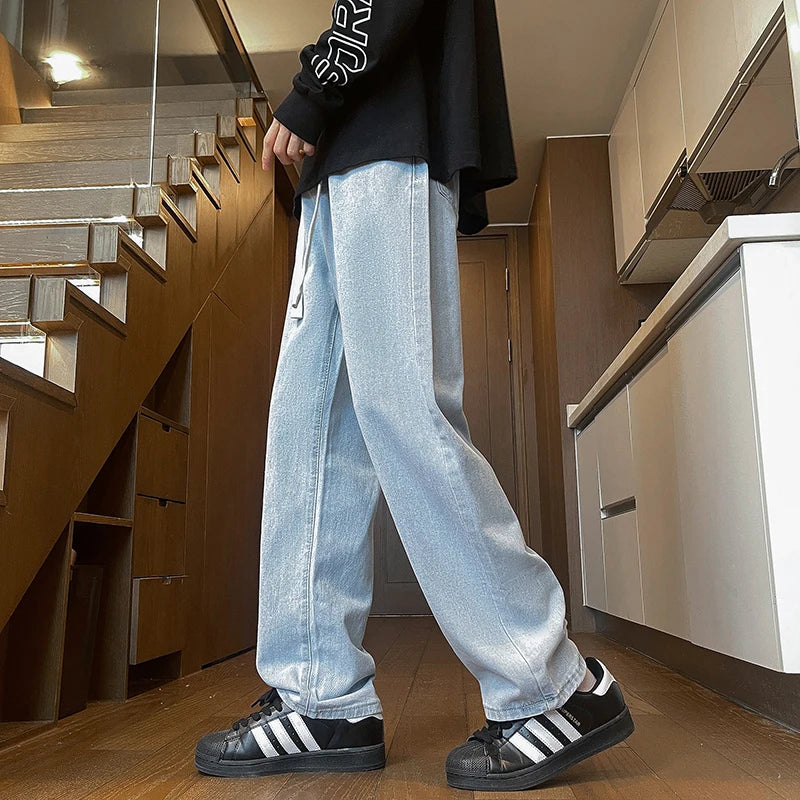 2025 new men's jeans summer thin boys straight retro versatile loose wide-leg long pants trendy fashion