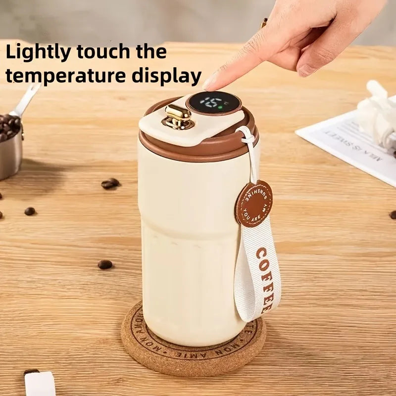 Thermal Cup with Temperature Display Smart Coffee Thermos with Leakproof Flip Lid, Stainless Steel Body Insulated Coffee Mug