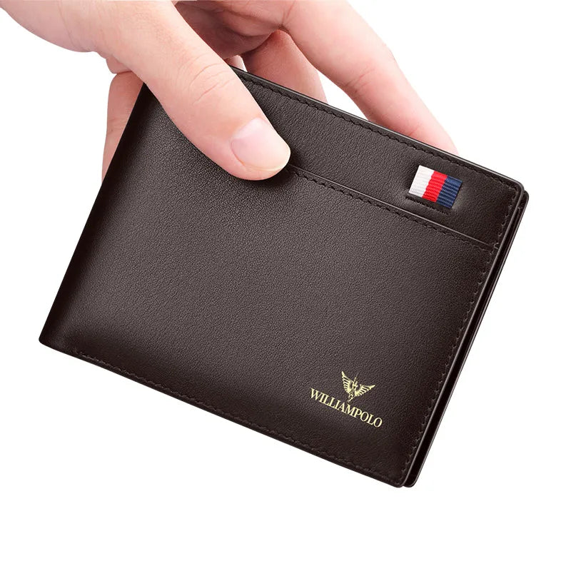 WILLIAMPOLO Men Leather Wallets Small Money Purses Design Dollar Price Top Men Thin Wallet Business Short Wallet For Men