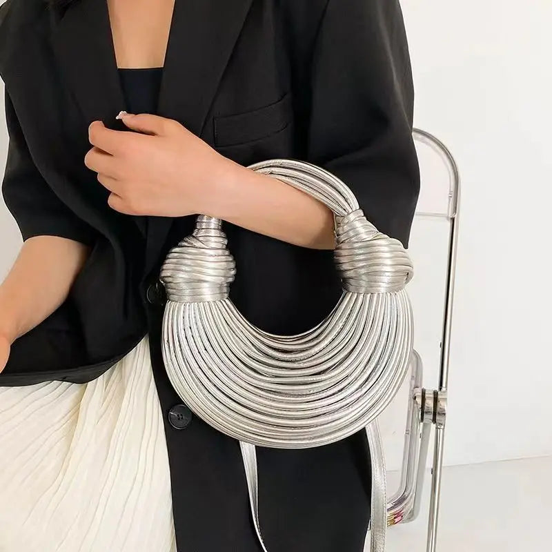 Handbags for Women 2026 New Gold Luxury Designer Brand Handwoven Noodle Bags Rope Knotted Pulled Hobo Silver Evening Clutch Chic