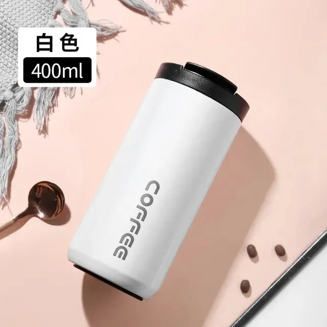 Thermos Cup Hot Coffee Insulated Stainless Steel Thermal Glass Mug Sport Bottle with Compartment Water White Thermos 400/500ml