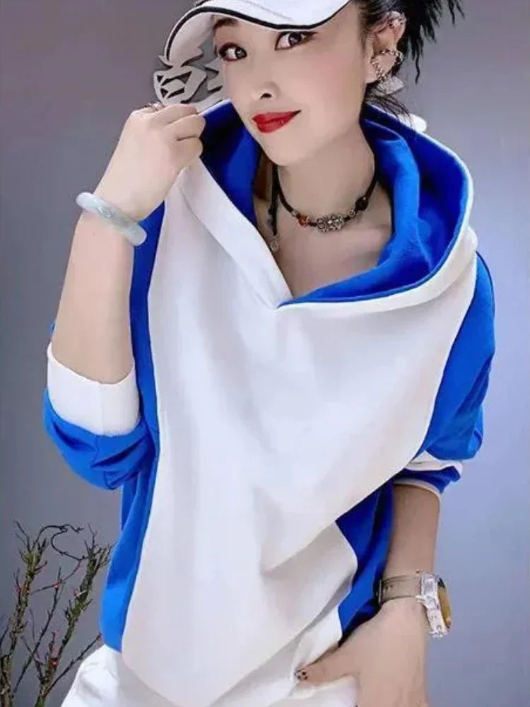 Women's Hooded Sweatshirts Loose Baggy Hoodies New In Female Top Spring and Autumn Sport Youthful Clothes Novelty Matching Xxl E