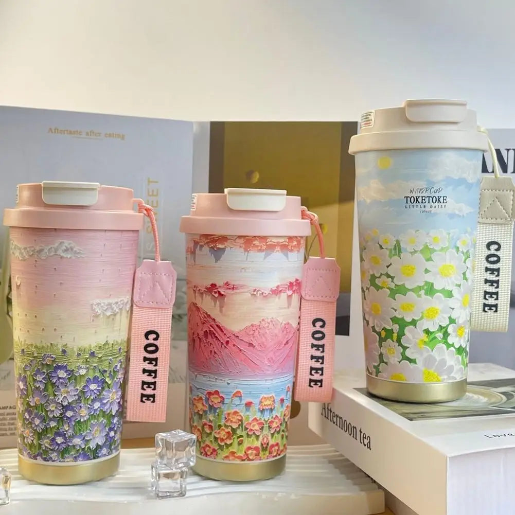 Colorful Flowers Garden Travel Coffee Tumblers Wildflower Tumbler Stainless Steel Cup with Lid & Straw Coffee Mug Holiday Gifts