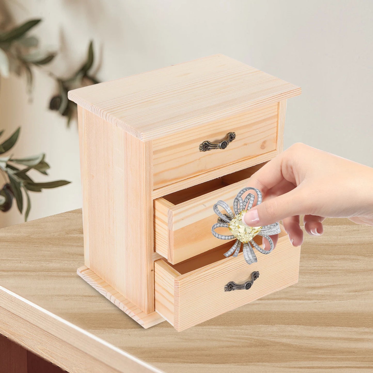 Wooden Desk Organizer 3-Tier Small Cabinet For Office Supplies Storage Stackable Wood Drawers Desktop Organizer File