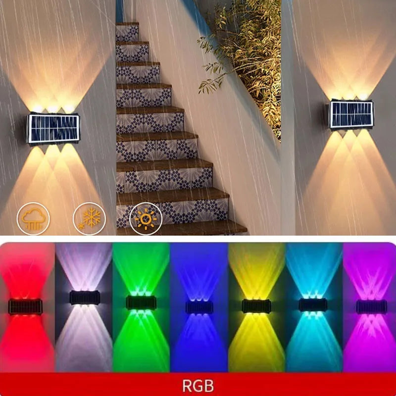 4/6/8LEDs Solar Wall Lamp Yard Street Decor Light Outdoor Waterproof Up and Down Luminous Lighting Garden Landscape Lamp