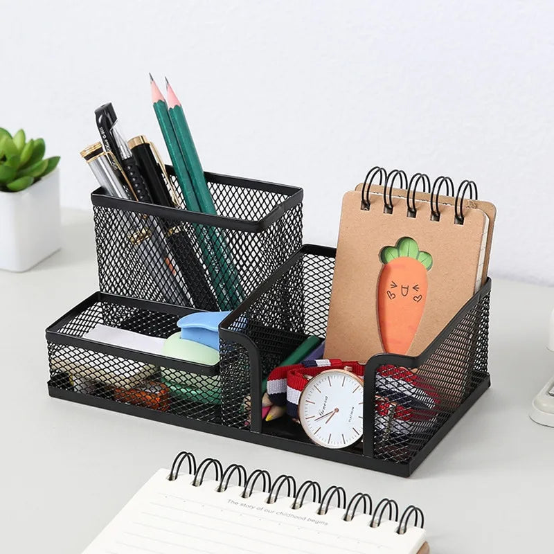 Home Office Mesh Desk Organizer Supplies Caddy Pencil Holder Baskets For Desktop Accessories Storage Box Iron Storage Buckets