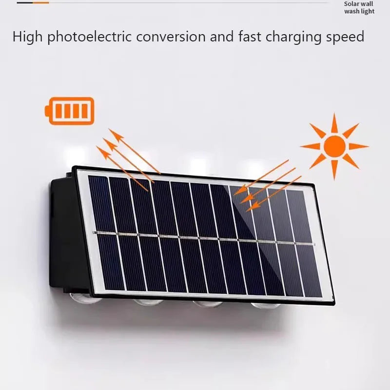 4/6/8LEDs Solar Wall Lamp Yard Street Decor Light Outdoor Waterproof Up and Down Luminous Lighting Garden Landscape Lamp