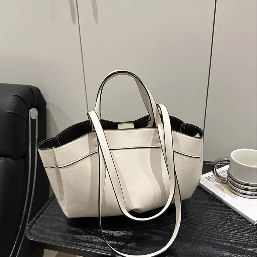 Women Tote Bag Underarm Bag Large Capacity PU Leather Shoulder Bags Vintage Solid Crossbody Bag Trendy Briefcase Bags with Purse