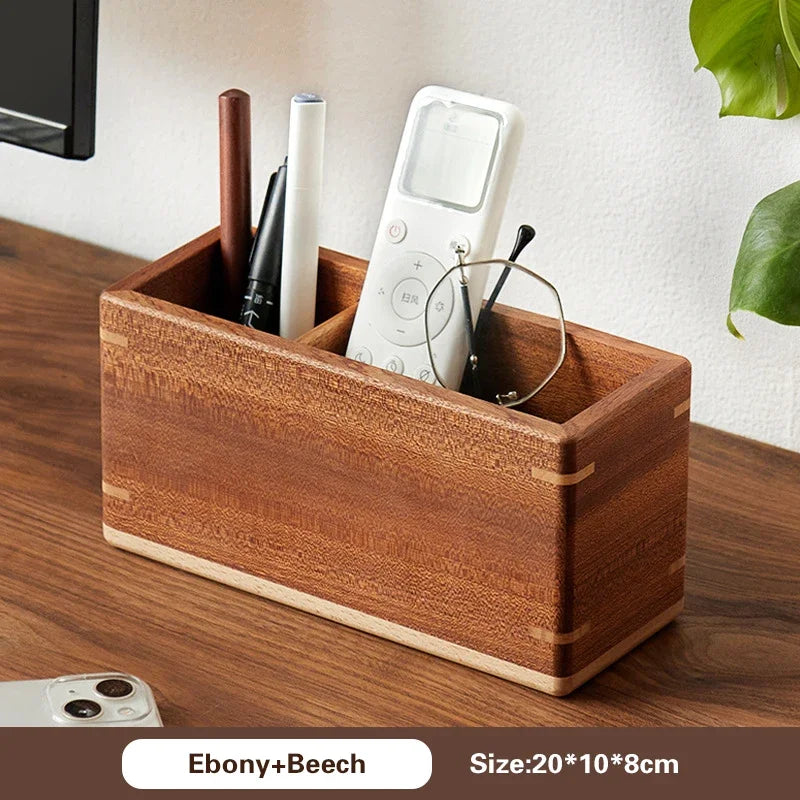 Rosewood Storage Box Desk Clutter Desktop Organizer Wooden Storage Box Multi Compartment Remote Control Stationeries Pen Holder