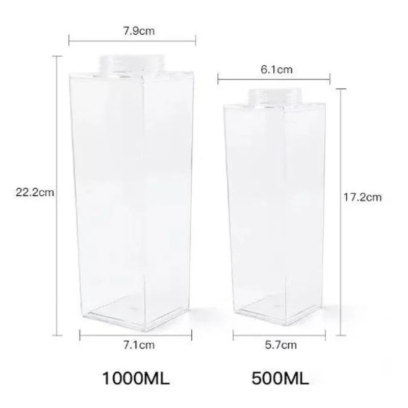 500/1000ml Milk Carton Water Bottle Creative Milk Bottle Drinking Cup Plastic Portable Clear Box Milk Storage Juice Tea Bottle