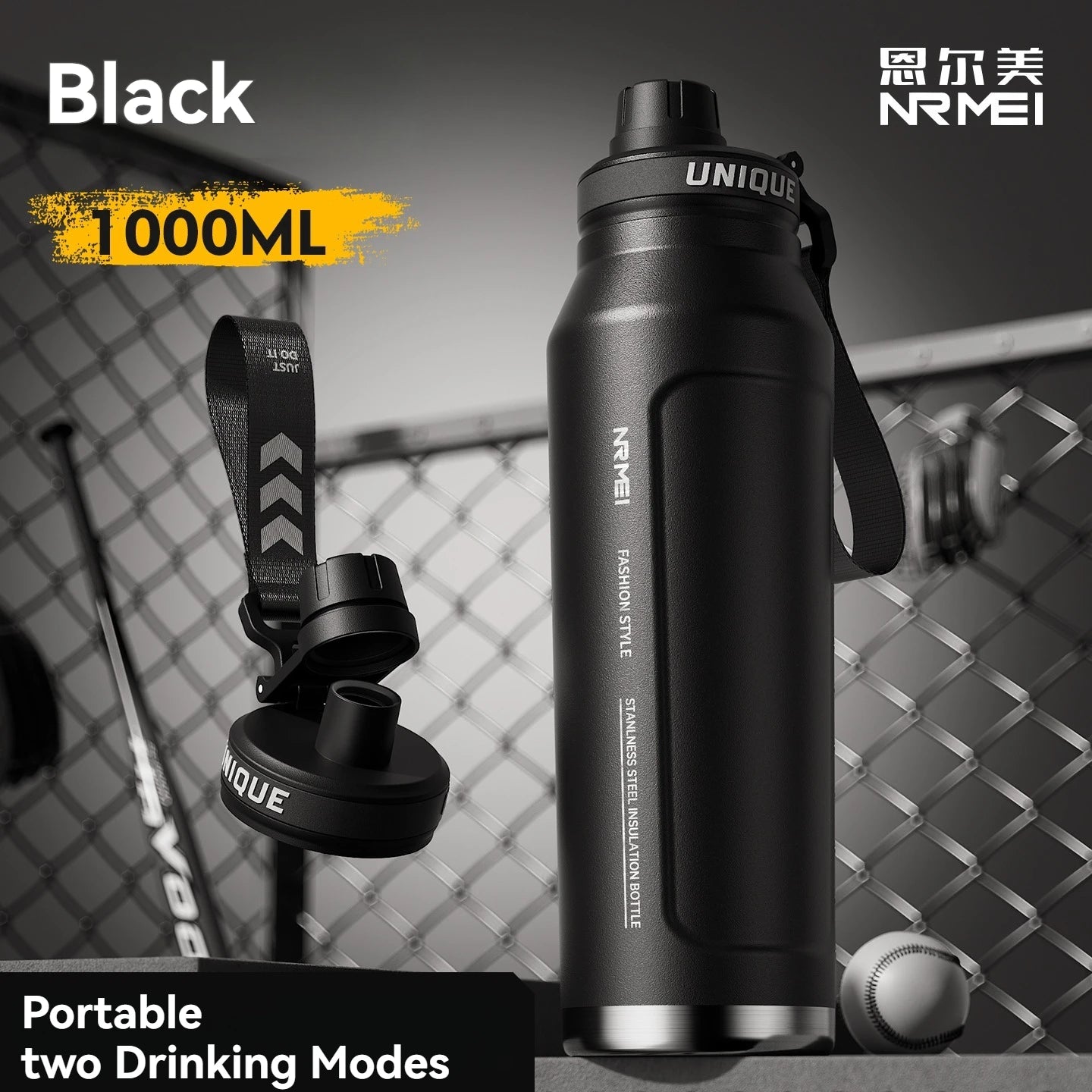 1L Insulated Stainless Steel Bottle Thermos Water Cup Qutdoor Sports with Handle Vacuum Double Wall Flasks