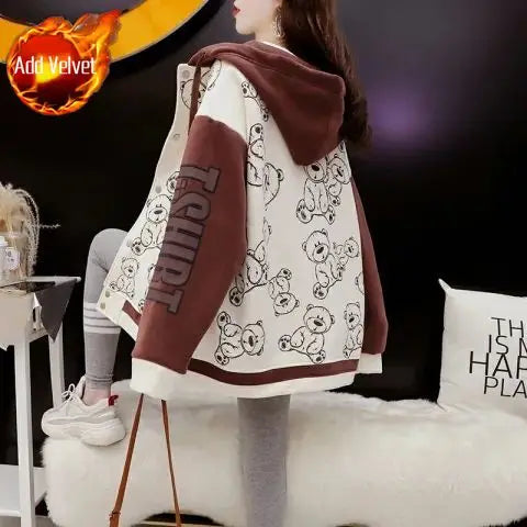 Graphic Female Hooded Top Warm Cold Youthful Clothes Long Sleeve New in Coat Thick Autumn and Winter Women's Hoodies Sweatshirt