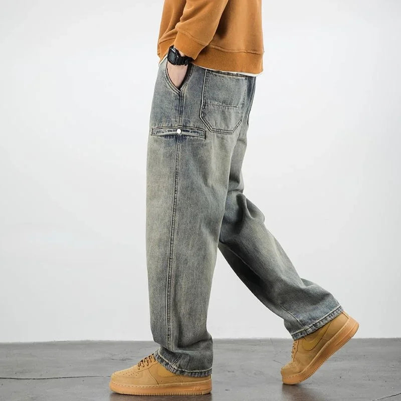 Men's Jeans Retro Cargo Trousers Straight Man Cowboy Pants Punk Washed Luxury Designer 2025 Trend Y2k Vintage Korean Style Baggy