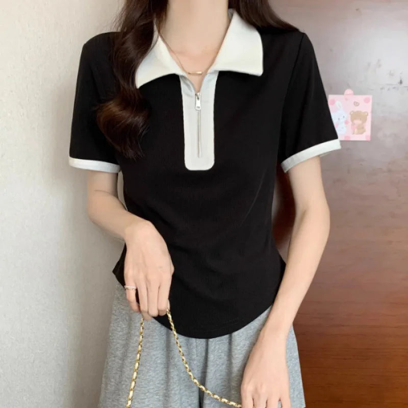 Women's Versatile Tops in Summer, Loose Shoulders, Slightly Fat Covering the Flesh and Making You Look Slim and Short Sleeves