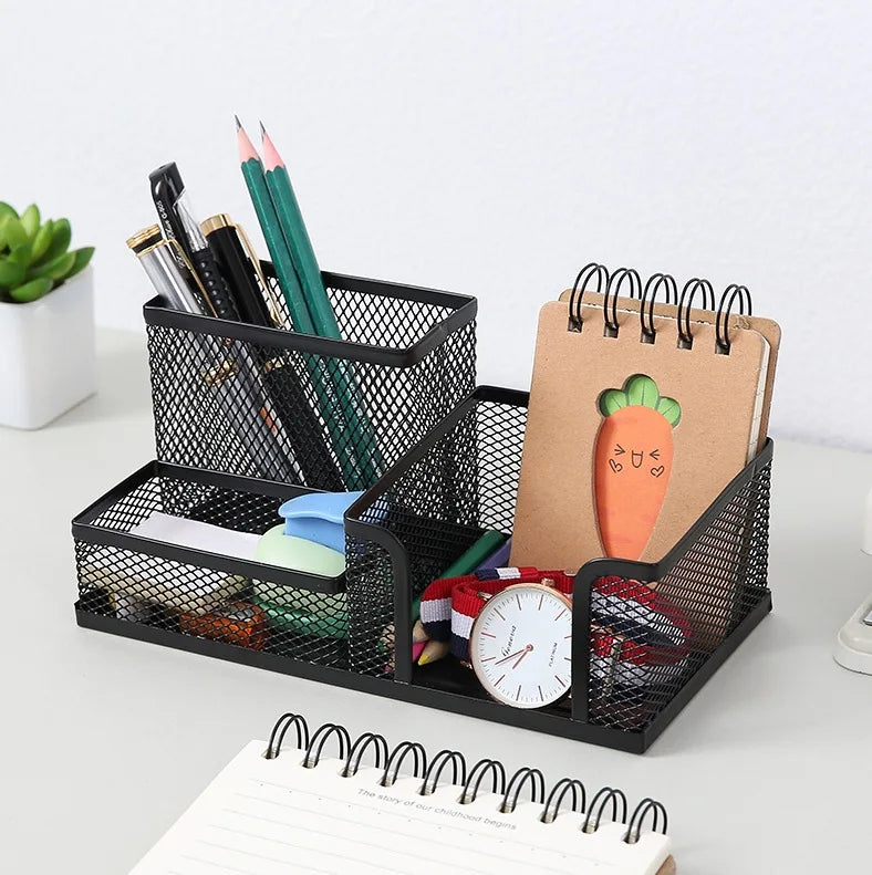 Home Office Mesh Desk Organizer Supplies Caddy Pencil Holder Baskets For Desktop Accessories Storage Box Iron Storage Buckets