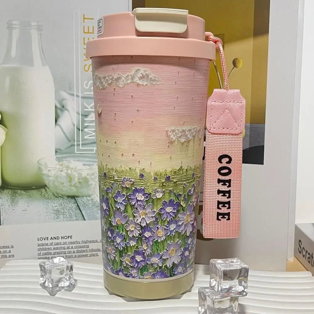 Colorful Flowers Garden Travel Coffee Tumblers Wildflower Tumbler Stainless Steel Cup with Lid & Straw Coffee Mug Holiday Gifts