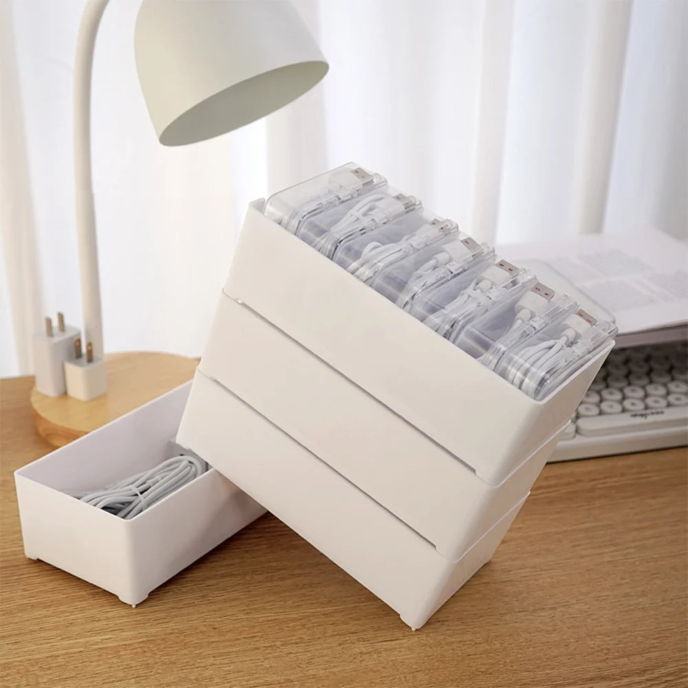 Cable Organizer Boxe Set with 7 Transparent Storage Boxes Multipurpose Desktop Cable Management  Charger Organizer JewelryStorge