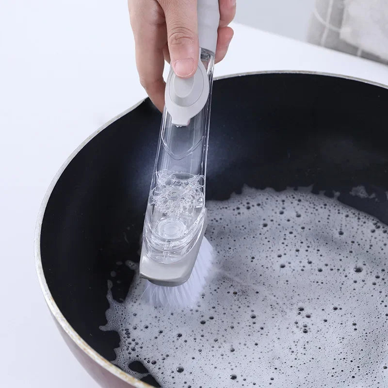 Kitchen Long Handle Cleaning Brush Automatic Liquid Dispenser Dishwashing Sponge Cleaning Brush Scrubber Kitchen Cleaning Tools