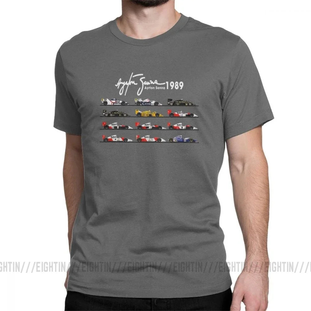 Man's All The Cars Aryton Senna Racing Car T-Shirt Crew Neck Short Sleeve Tops Pure Cotton Tee Shirt Summer T Shirts