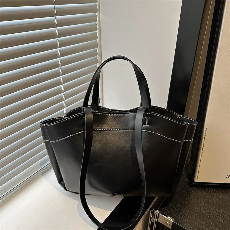 Women Tote Bag Underarm Bag Large Capacity PU Leather Shoulder Bags Vintage Solid Crossbody Bag Trendy Briefcase Bags with Purse