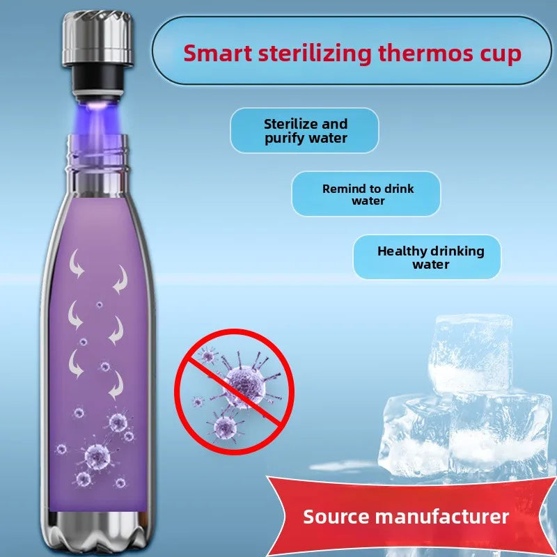 UV Sterilization Smart Water Bottle with Temperature Display 304 Stainless Steel Vacuum Flask Sports Drink Bottle Creative Gift