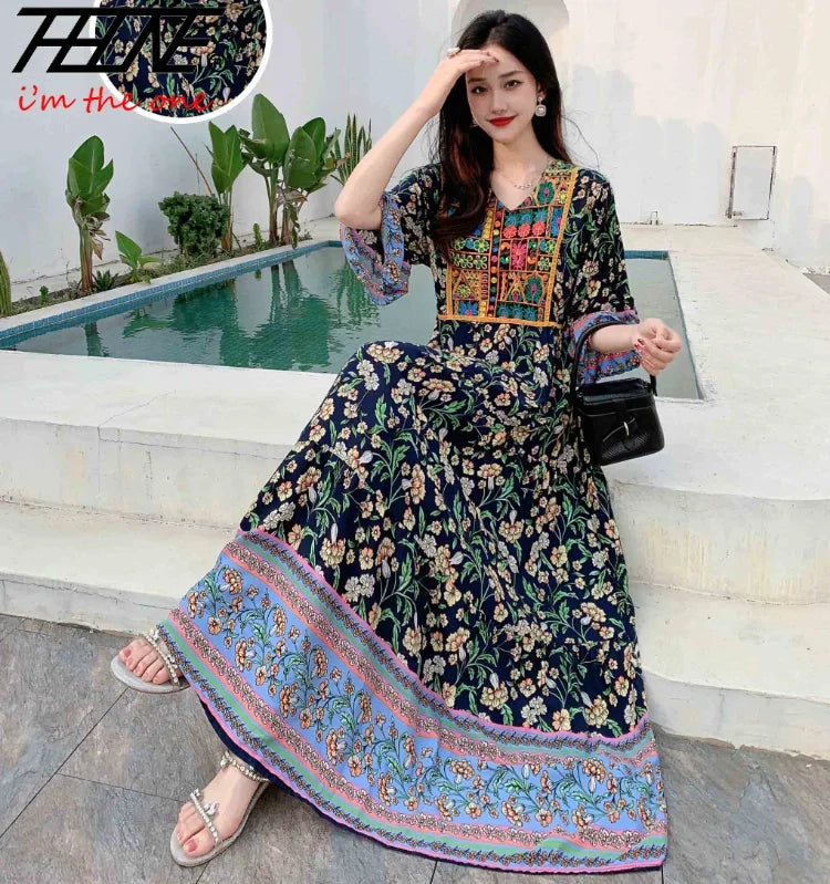 Indian Dress for Women Summer Embroidery Chic Elegant Party Dresses Clothes Vintage Long Maxi Prom Bohemian Beach Robe Vestidos