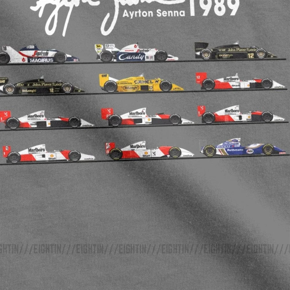 Man's All The Cars Aryton Senna Racing Car T-Shirt Crew Neck Short Sleeve Tops Pure Cotton Tee Shirt Summer T Shirts