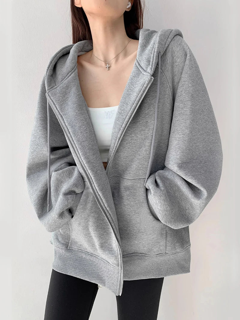 Women's early autumn hoodie jacket, 2025 spring and autumn new style, hooded cardigan, thin, loose, casual, sports, fleece-lined