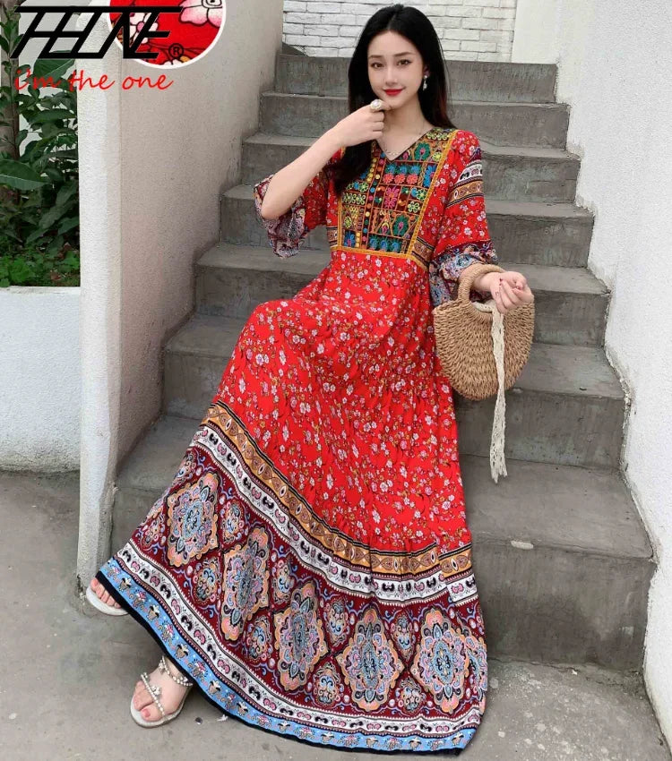Indian Dress for Women Summer Embroidery Chic Elegant Party Dresses Clothes Vintage Long Maxi Prom Bohemian Beach Robe Vestidos