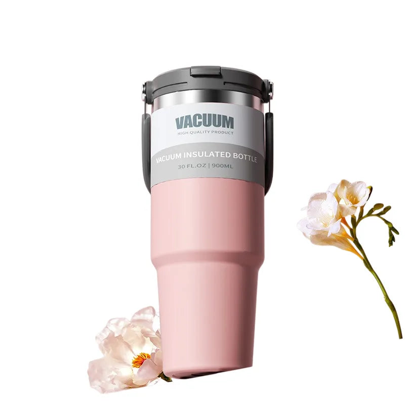 Car Thermal Mug Large Capacity 900/1200ml Stainless Steel Vacuum Thermos Cup Handheld Sport Water Bottle Hot and Cold Drinks