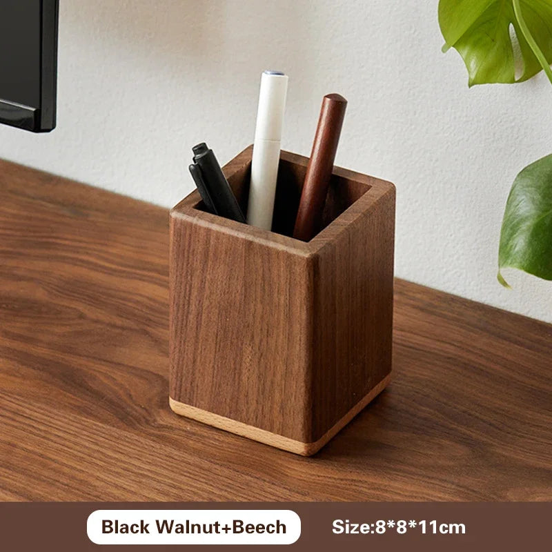 Rosewood Storage Box Desk Clutter Desktop Organizer Wooden Storage Box Multi Compartment Remote Control Stationeries Pen Holder