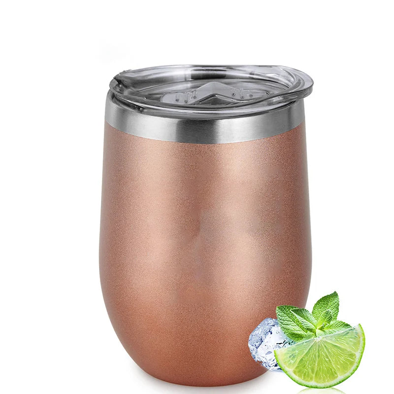 Stainless Steel Wine Tumblers, 12Oz Insulated Wine Tumbler, Stainless Steel Stemless Wine Cups with Lids for Coffee, Wine