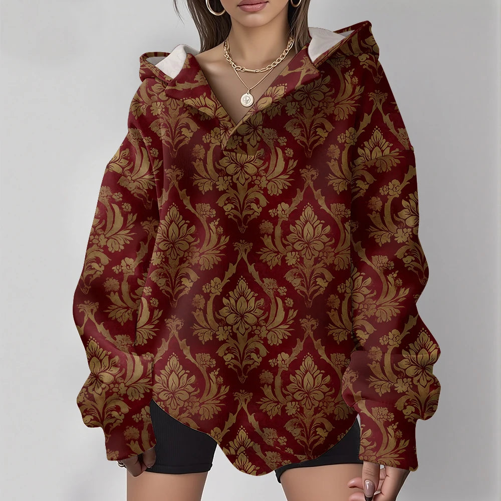 Women's Fashion Y2k Oversized Hoodies Couple Punk Streetwear Casual Loose Sweatshirt Unisex Elegent Totem Print Winter Clothes