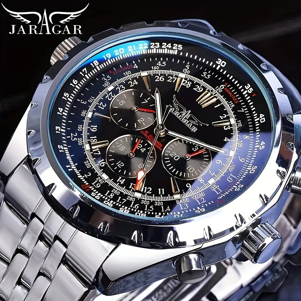 High-End Men's Watch Is a Fashionable and Functional Mechanical Clock, Made of Stainless Steel, with Hollow Design and Large Dial. Its Attractive Appearance Makes Daily Gifts, No Batteries Required, Fashionable Business Casua