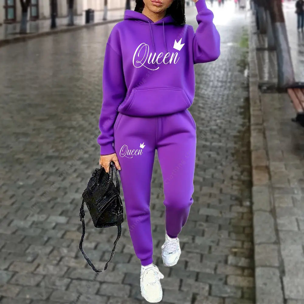 Queen Letter Graphic Print Women's Sets Hoodies Pants 2pcs Suit Autumn Winter Sports Jogging High quality Aesthetic Tracksuit