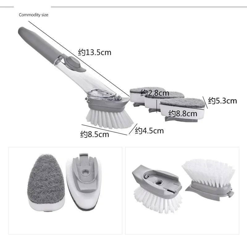 Kitchen Cleaning Brush 2 In 1 Long Handle Cleaing Brush with Removable Brush Sponge Dispenser Dishwashing  Kitchen Tools