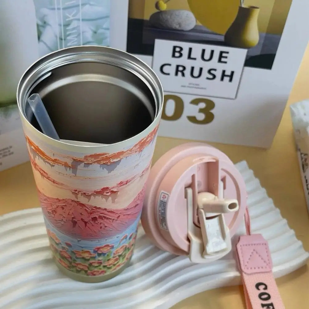 Colorful Flowers Garden Travel Coffee Tumblers Wildflower Tumbler Stainless Steel Cup with Lid & Straw Coffee Mug Holiday Gifts