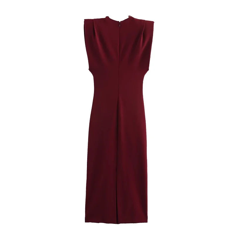 MUJER Pleated Long Dresses for Women Sleeveless Evening Womens Dresses Chic Party Midi Dress Woman Draped Bodycon Women's Dress