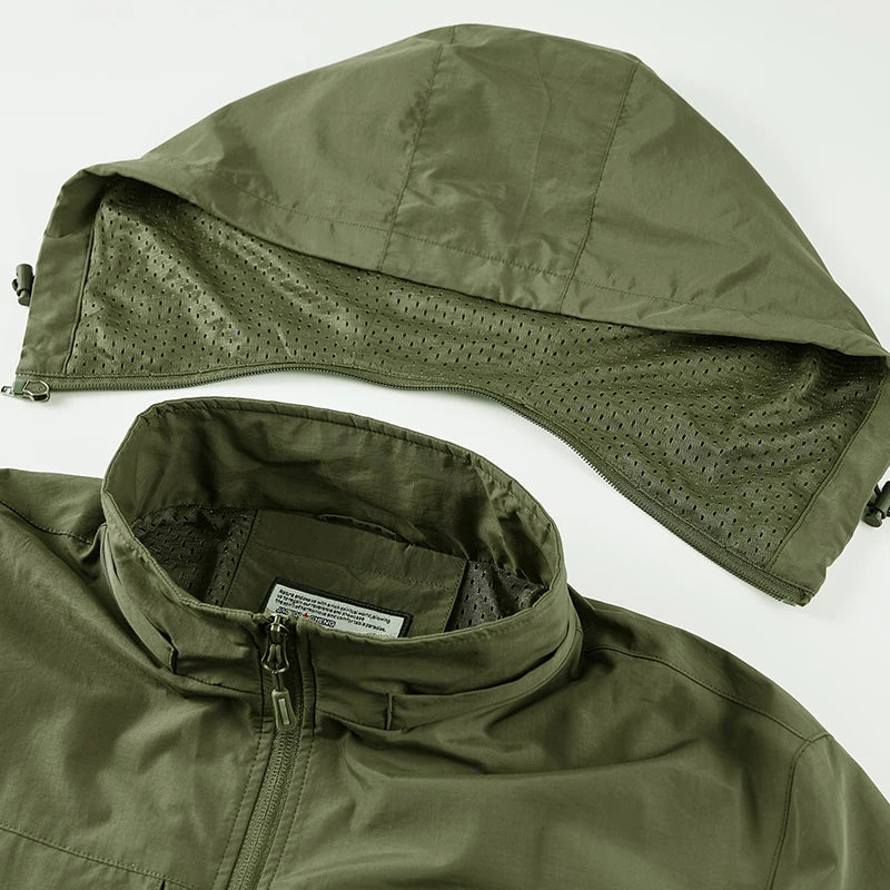Men's hooded jacket - Outdoor hiking windproof casual jacket - New hooded detachable breathable multi pocket workwear jacket