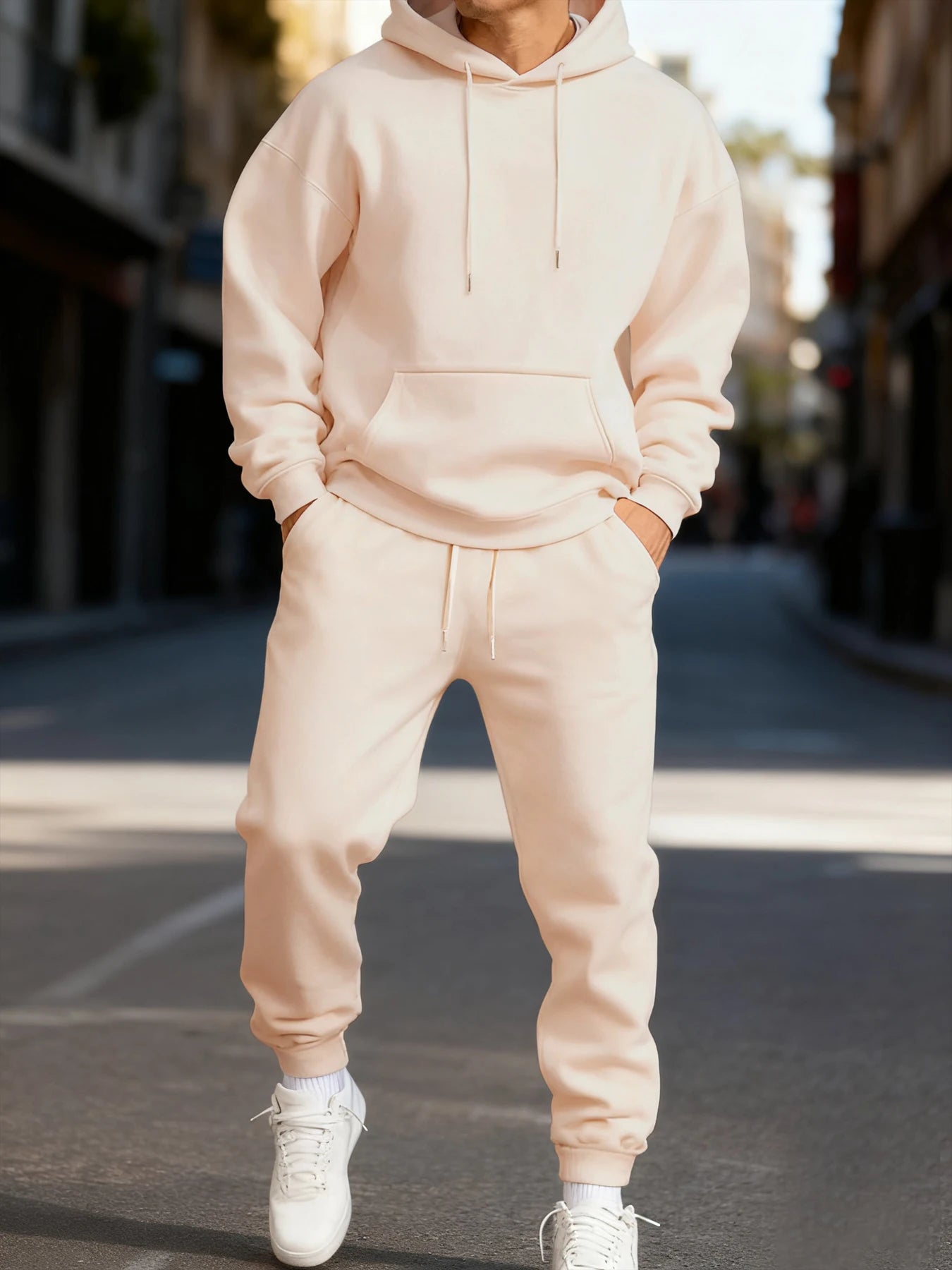 Man's Hoodie Set Winter Solid Color Two Pices Sets Long-Length Street Clothes Casual Sports Sweatpant Hoody Unisex Fashion Suit