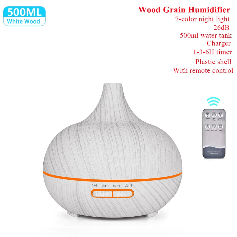 Aroma Diffuser Essential Oil Diffusor Air Humidifier Ultrasonic Remote Control 7 Color LED Lamp Mist Maker For Home 300ml 500ml
